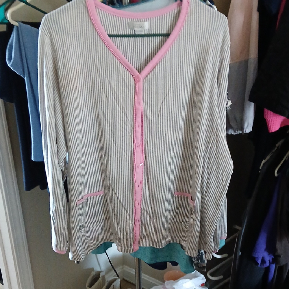 Striped Cardigan with Pink Trim